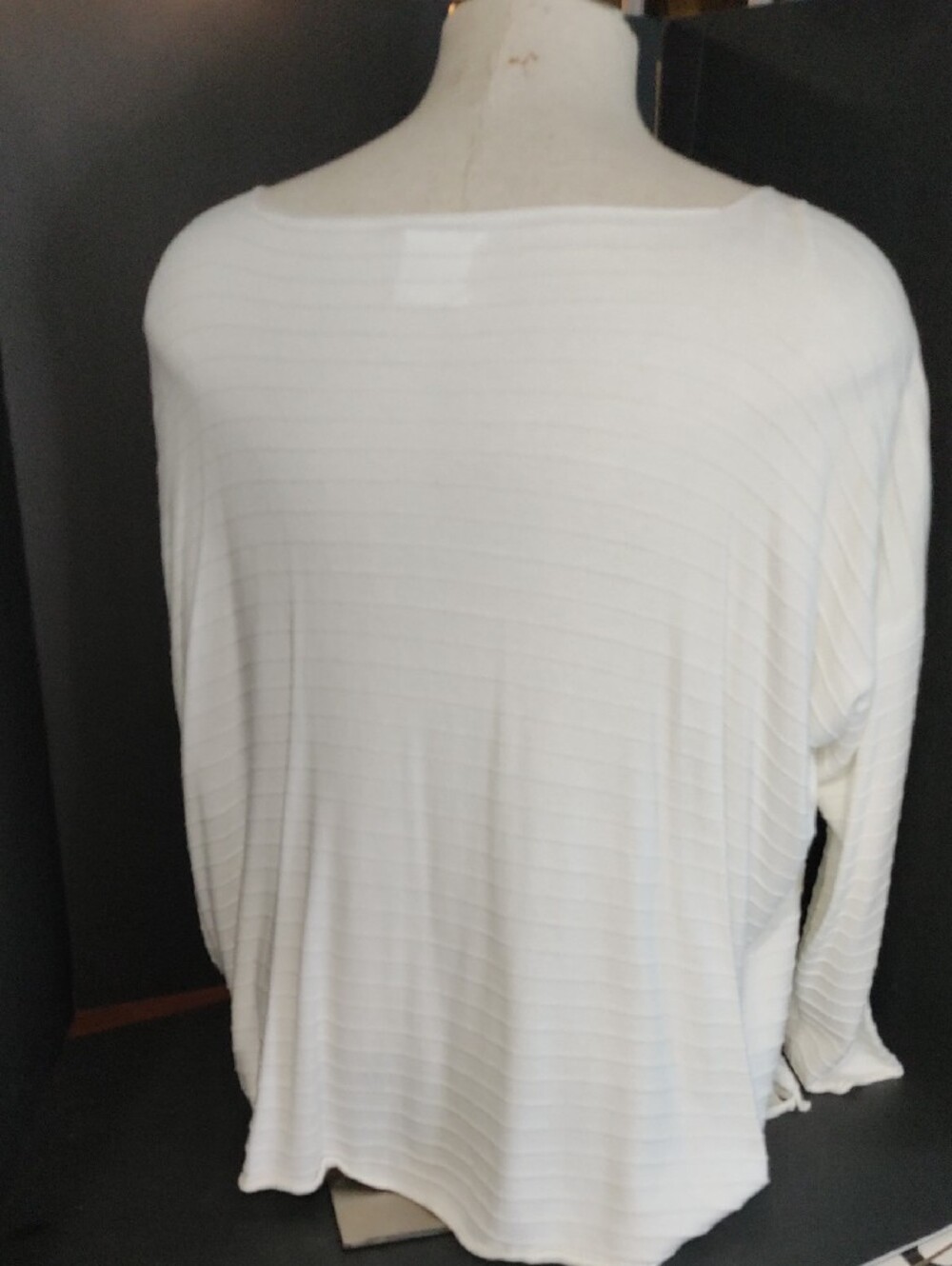PLANET By Lauren G Relaxed Boatneck Ribbed Long-Sleeve Top - White OS - Picture 6 of 8